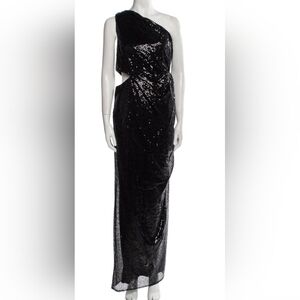 Mac Duggal Gown, Size 14W, Black Sequined, One Shoulder, Sexy Column Design, NEW
